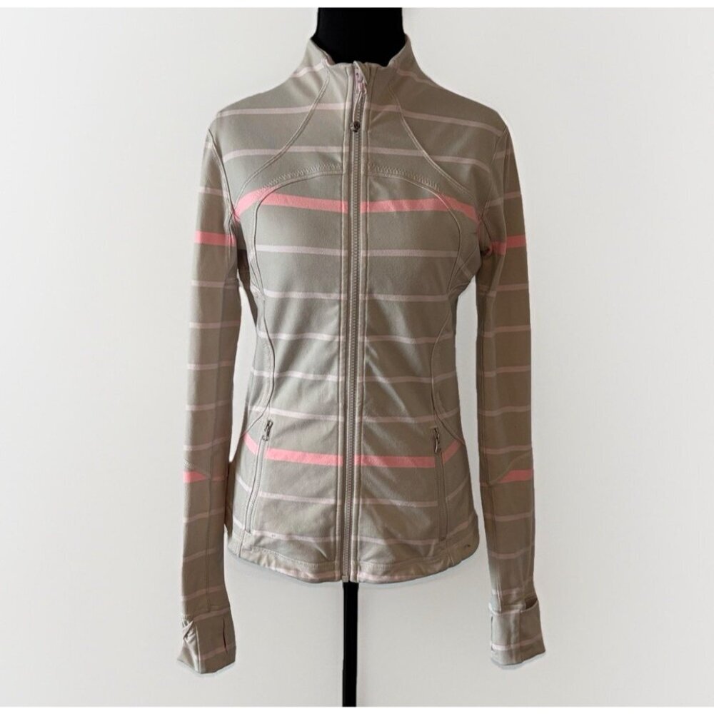 Lululemon Forme Jacket Pop Stripe Heathered Dune Barely Pink Size 8 Sporty Gym